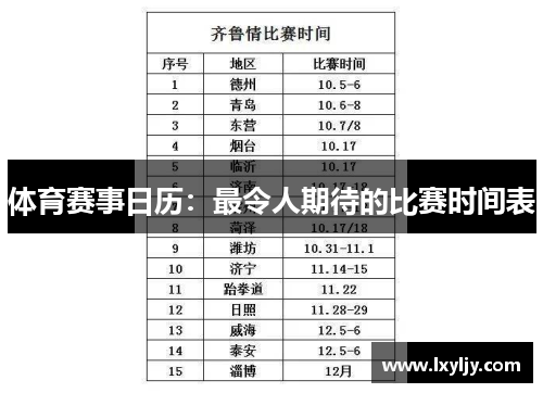 体育赛事日历：最令人期待的比赛时间表